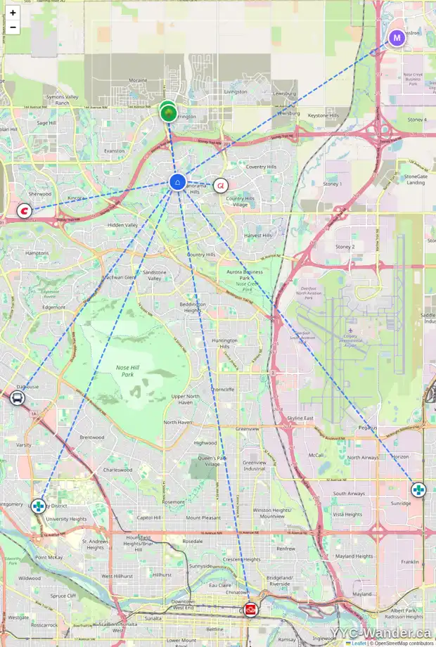 Daily accessibility map for 376 PANATELLA BV NW, Calgary showing nearby schools, grocery stores, parks, LRT stations and nearby amenities