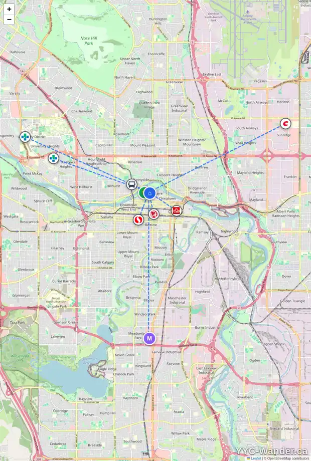 Daily accessibility map for 702 600 PRINCETON WY SW, Calgary showing nearby schools, grocery stores, parks, LRT stations and nearby amenities