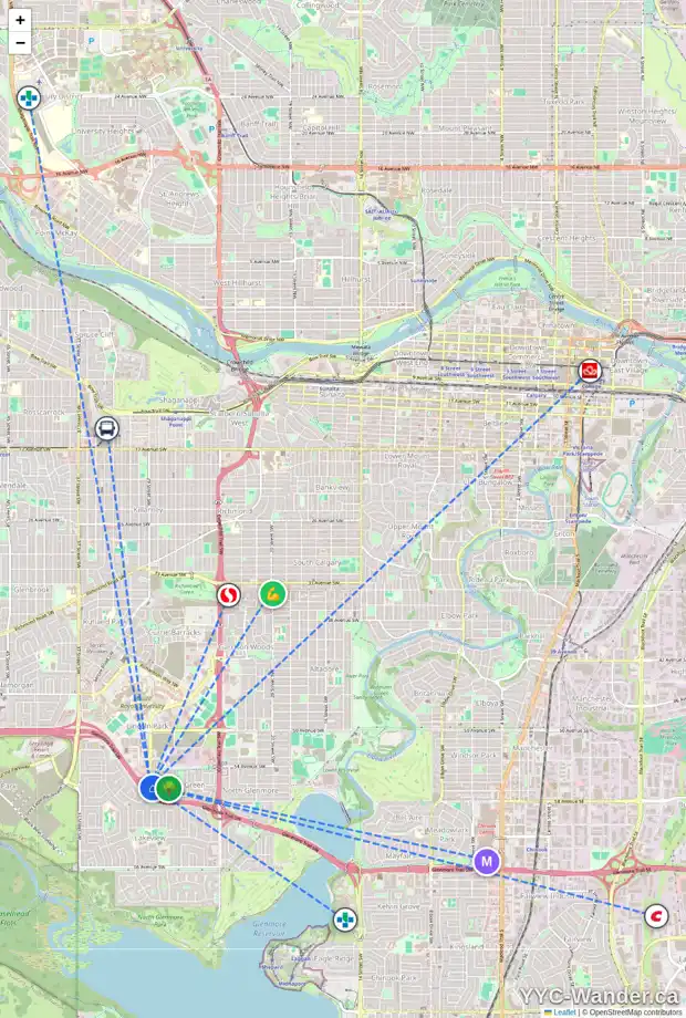 Daily accessibility map for 3307 5605 HENWOOD ST SW, Calgary showing nearby schools, grocery stores, parks, LRT stations and nearby amenities