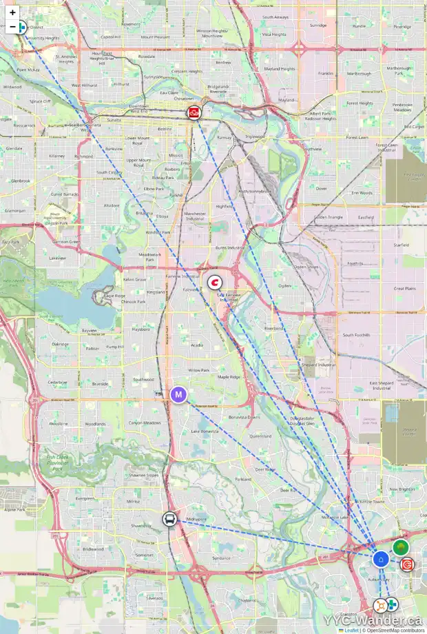 Daily accessibility map for 11 AUBURN GLEN WY SE, Calgary showing nearby schools, grocery stores, parks, LRT stations and nearby amenities