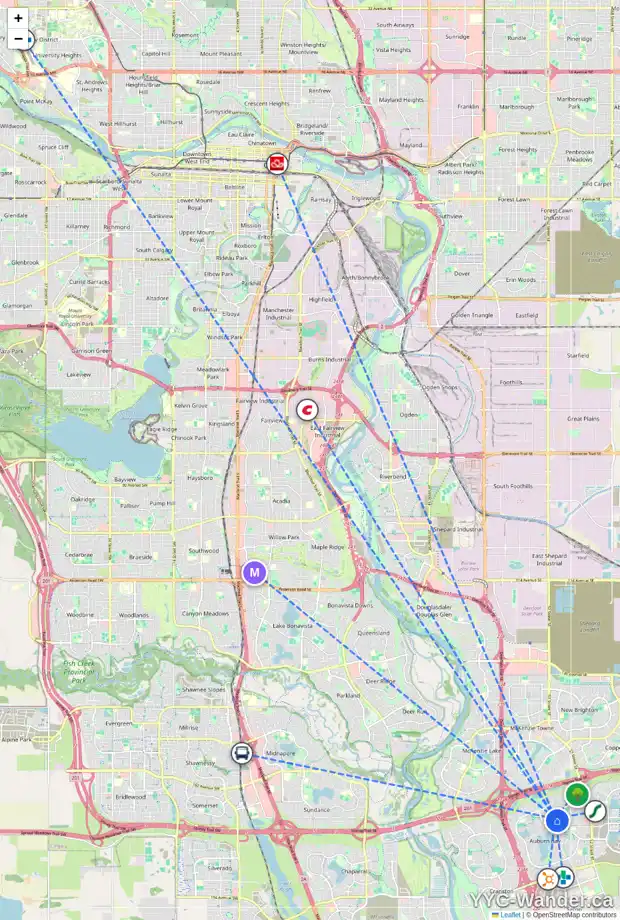 Daily accessibility map for 139 AUBURN GLEN WY SE, Calgary showing nearby schools, grocery stores, parks, LRT stations and nearby amenities