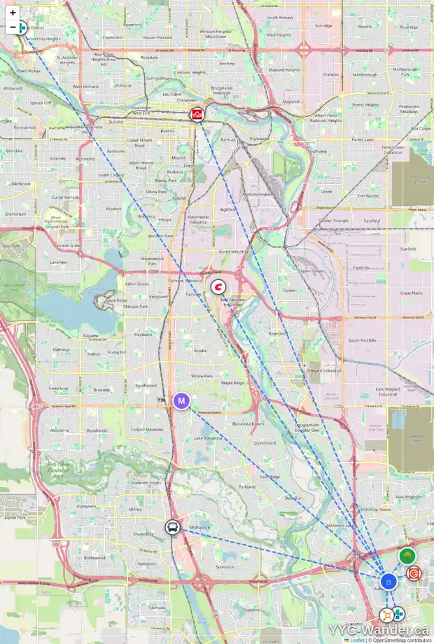 Daily accessibility map for 127 AUBURN BAY AV SE, Calgary showing nearby schools, grocery stores, parks, LRT stations and nearby amenities
