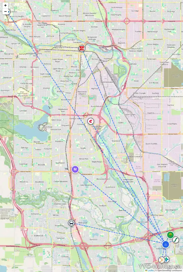 Daily accessibility map for 88 AUBURN GLEN HT SE, Calgary showing nearby schools, grocery stores, parks, LRT stations and nearby amenities