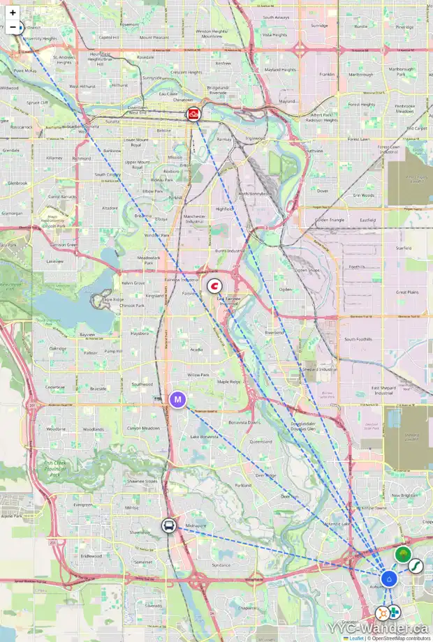 Daily accessibility map for 140 AUBURN GLEN HT SE, Calgary showing nearby schools, grocery stores, parks, LRT stations and nearby amenities