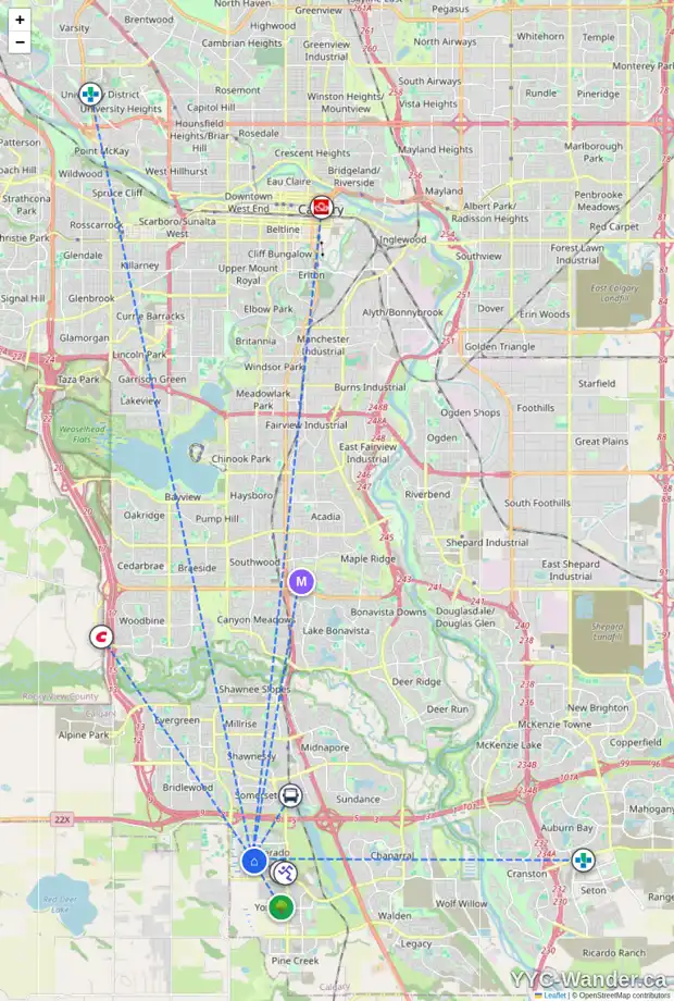 Daily accessibility map for 44 SILVERADO BANK CO SW, Calgary showing nearby schools, grocery stores, parks, LRT stations and nearby amenities
