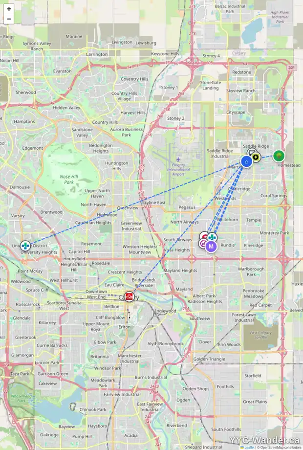 Daily accessibility map for 401 MARTINDALE DR NE, Calgary showing nearby schools, grocery stores, parks, LRT stations and nearby amenities