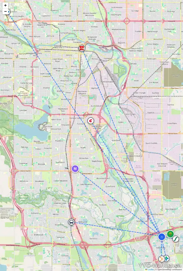 Daily accessibility map for 232 AUBURN GLEN MR SE, Calgary showing nearby schools, grocery stores, parks, LRT stations and nearby amenities