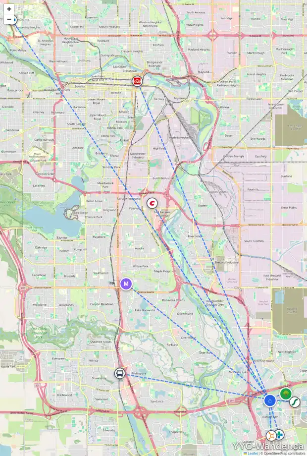 Daily accessibility map for 280 AUBURN GLEN MR SE, Calgary showing nearby schools, grocery stores, parks, LRT stations and nearby amenities