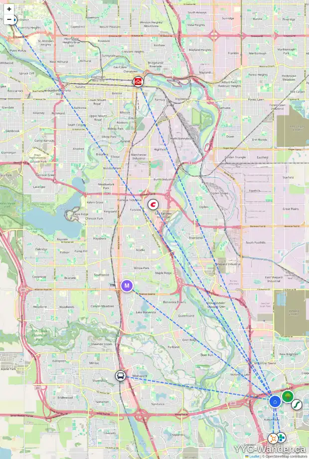 Daily accessibility map for 109 AUBURN GLEN MR SE, Calgary showing nearby schools, grocery stores, parks, LRT stations and nearby amenities