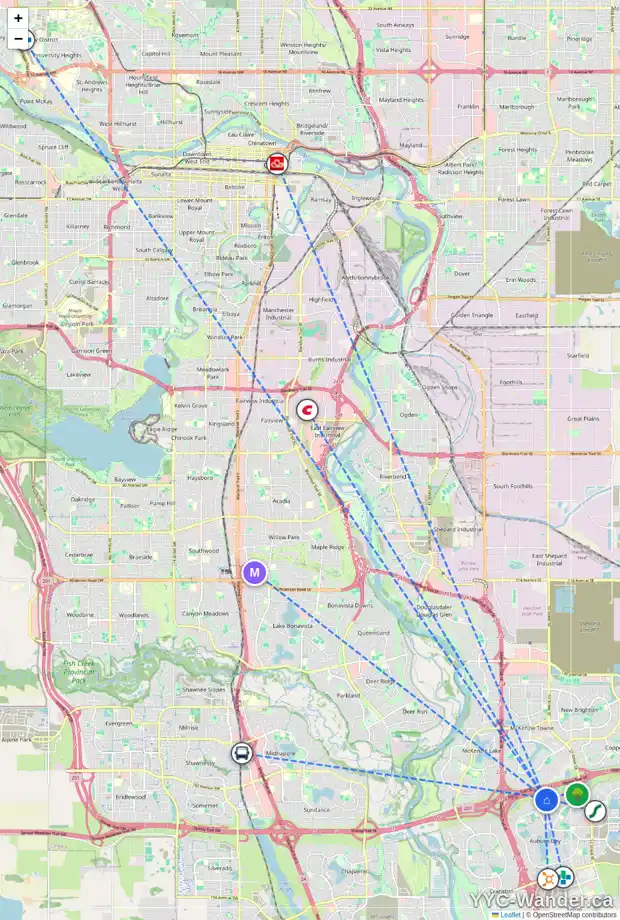 Daily accessibility map for 193 AUBURN GLEN MR SE, Calgary showing nearby schools, grocery stores, parks, LRT stations and nearby amenities