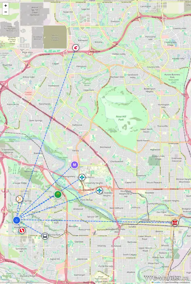 Daily accessibility map for 87 ASPEN STONE WY SW, Calgary showing nearby schools, grocery stores, parks, LRT stations and nearby amenities