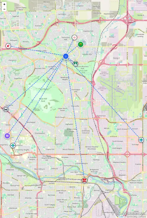 Daily accessibility map for 53 PANORAMA HILLS GV NW, Calgary showing nearby schools, grocery stores, parks, LRT stations and nearby amenities