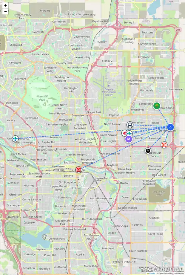 Daily accessibility map for 80 ANAHEIM CR NE, Calgary showing nearby schools, grocery stores, parks, LRT stations and nearby amenities
