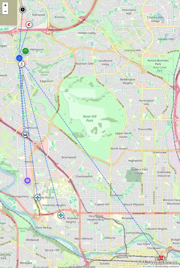 Daily accessibility map for 115 HAMPSHIRE PL NW, Calgary showing nearby schools, grocery stores, parks, LRT stations and nearby amenities