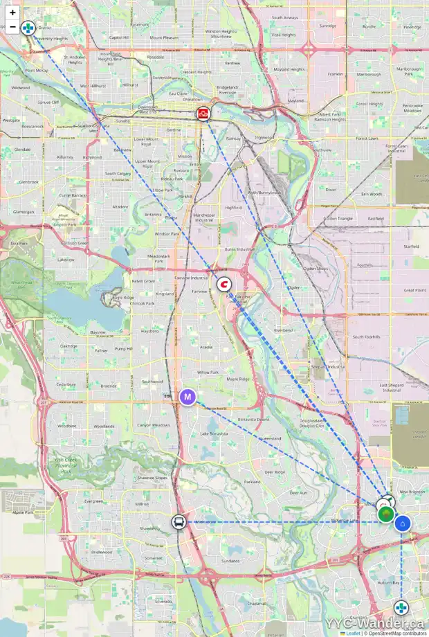 Daily accessibility map for 67 ELGIN MEADOWS GD SE, Calgary showing nearby schools, grocery stores, parks, LRT stations and nearby amenities