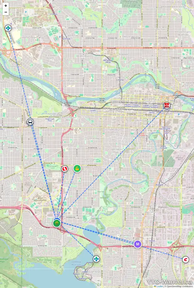 Daily accessibility map for 2618 MCLEAN AV SW, Calgary showing nearby schools, grocery stores, parks, LRT stations and nearby amenities