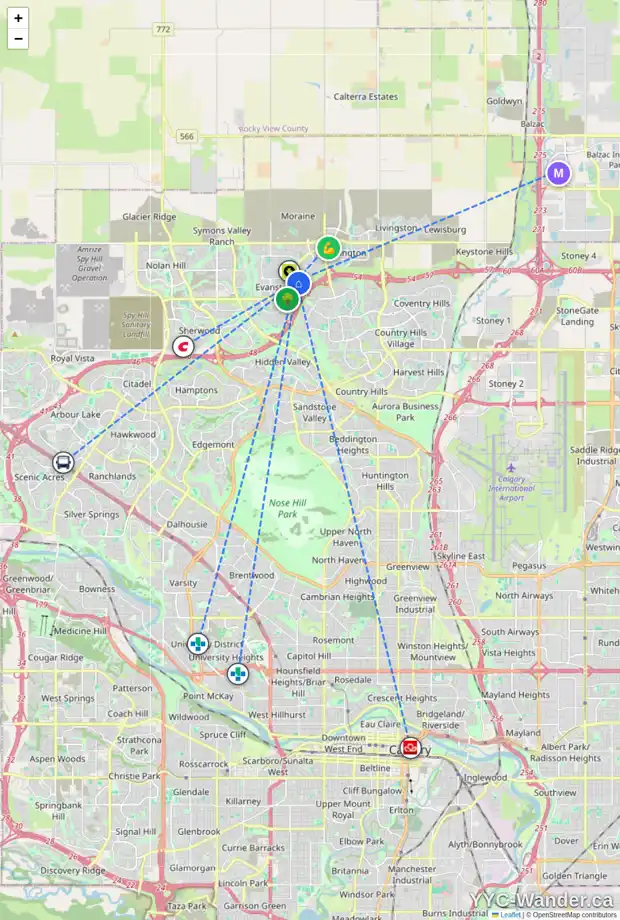 Daily accessibility map for 248 EVANSDALE WY NW, Calgary showing nearby schools, grocery stores, parks, LRT stations and nearby amenities
