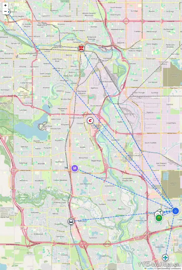 Daily accessibility map for 58 BRIGHTONWOODS BA SE, Calgary showing nearby schools, grocery stores, parks, LRT stations and nearby amenities