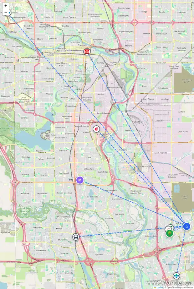 Daily accessibility map for 6 BRIGHTONWOODS BA SE, Calgary showing nearby schools, grocery stores, parks, LRT stations and nearby amenities