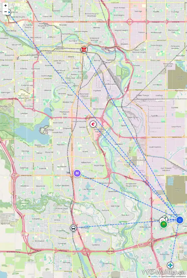 Daily accessibility map for 17 BRIGHTONWOODS GD SE, Calgary showing nearby schools, grocery stores, parks, LRT stations and nearby amenities