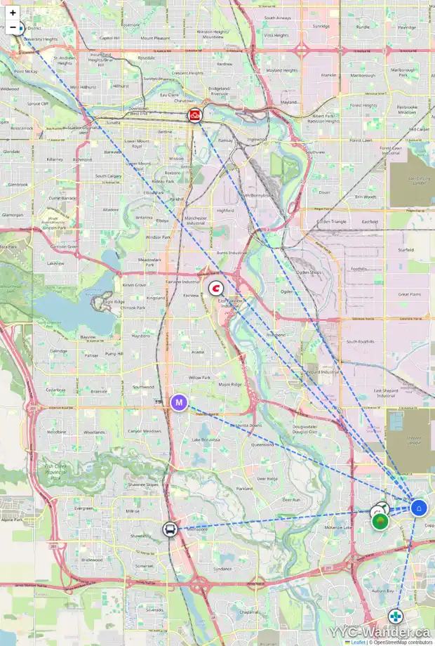Daily accessibility map for 59 BRIGHTONWOODS CR SE, Calgary showing nearby schools, grocery stores, parks, LRT stations and nearby amenities
