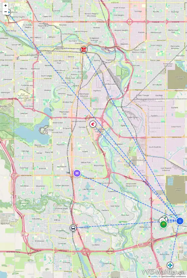 Daily accessibility map for 1641 NEW BRIGHTON DR SE, Calgary showing nearby schools, grocery stores, parks, LRT stations and nearby amenities