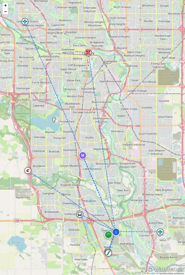 Daily accessibility map for 96 CHAPARRAL VALLEY TC SE, Calgary showing nearby schools, grocery stores, parks, LRT stations and nearby amenities