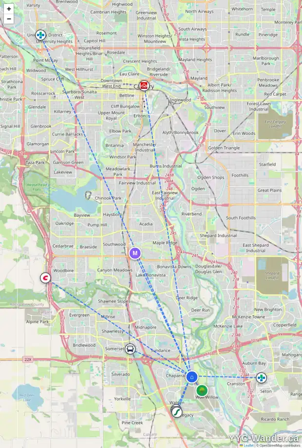 Daily accessibility map for 257 CHAPARRAL VALLEY DR SE, Calgary showing nearby schools, grocery stores, parks, LRT stations and nearby amenities