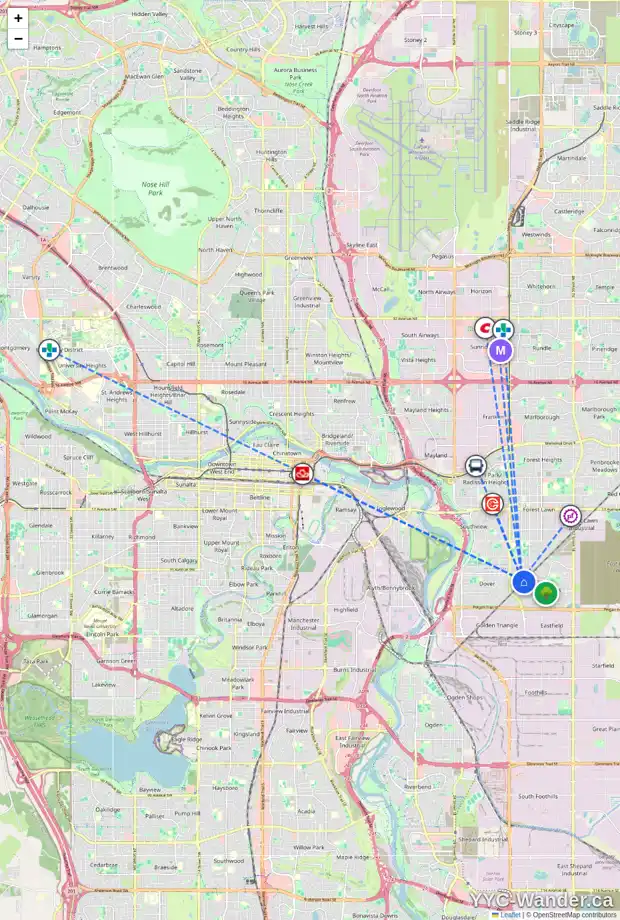 Daily accessibility map for 3783 DOVER RIDGE DR SE, Calgary showing nearby schools, grocery stores, parks, LRT stations and nearby amenities