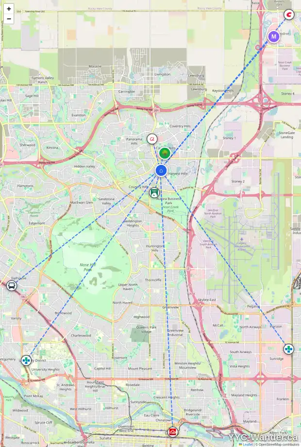 Daily accessibility map for 369 COUNTRY HILLS PL NW, Calgary showing nearby schools, grocery stores, parks, LRT stations and nearby amenities