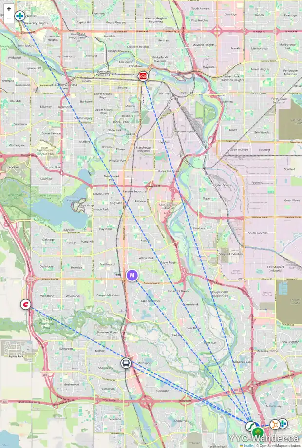 Daily accessibility map for 60 CRANBERRY CI SE, Calgary showing nearby schools, grocery stores, parks, LRT stations and nearby amenities