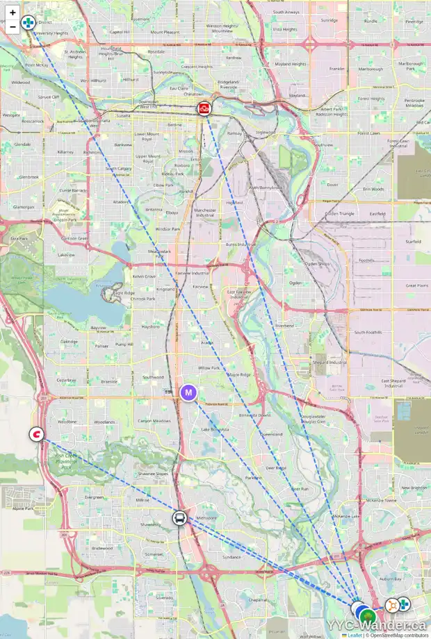 Daily accessibility map for 107 CRANBERRY CI SE, Calgary showing nearby schools, grocery stores, parks, LRT stations and nearby amenities