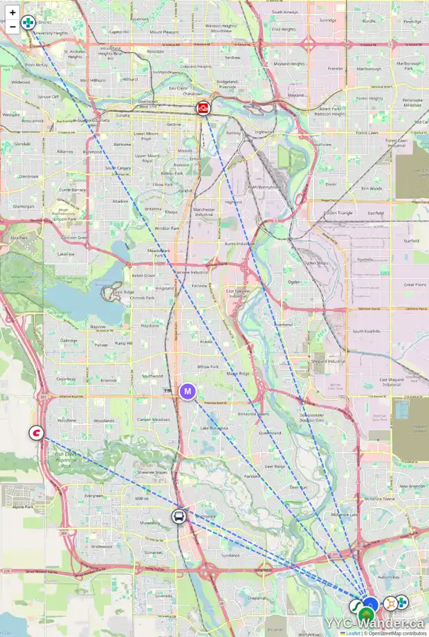 Daily accessibility map for 340 CRANBERRY CI SE, Calgary showing nearby schools, grocery stores, parks, LRT stations and nearby amenities