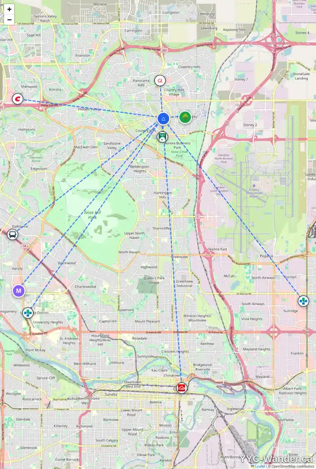Daily accessibility map for 49 COUNTRY HILLS CR NW, Calgary showing nearby schools, grocery stores, parks, LRT stations and nearby amenities
