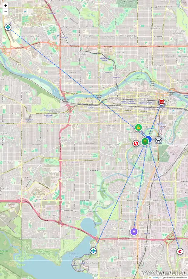 Daily accessibility map for 9 115 23 AV SW, Calgary showing nearby schools, grocery stores, parks, LRT stations and nearby amenities