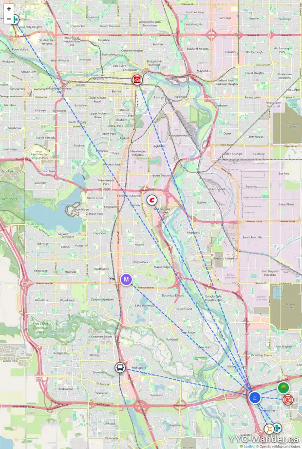 Daily accessibility map for 122 AUTUMN CR SE, Calgary showing nearby schools, grocery stores, parks, LRT stations and nearby amenities