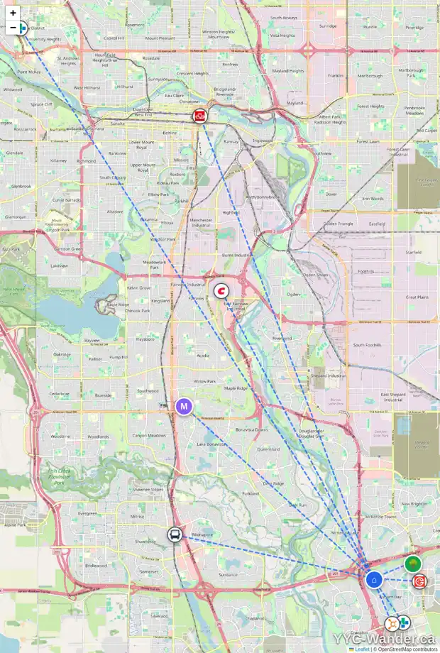 Daily accessibility map for 35 AUTUMN CR SE, Calgary showing nearby schools, grocery stores, parks, LRT stations and nearby amenities