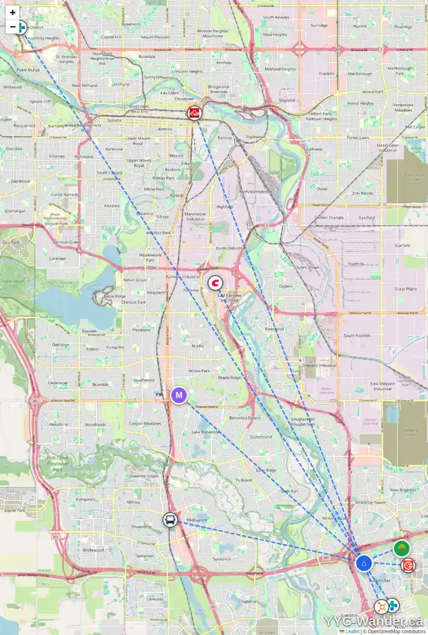 Daily accessibility map for 43 AUTUMN CR SE, Calgary showing nearby schools, grocery stores, parks, LRT stations and nearby amenities