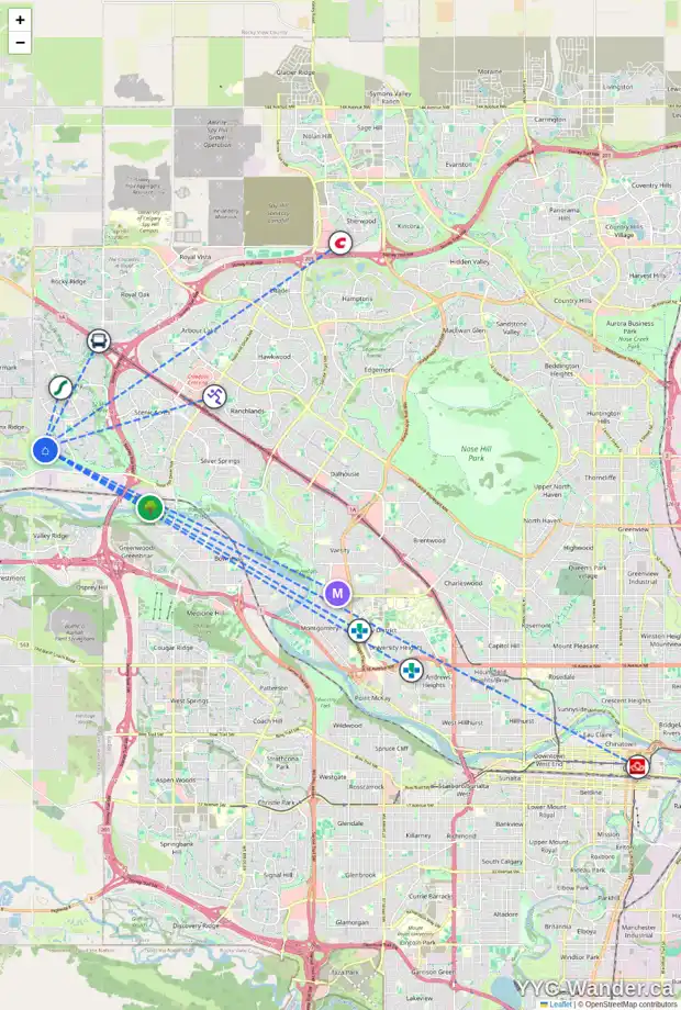 Daily accessibility map for 260 TUSCANY ESTATES RI NW, Calgary showing nearby schools, grocery stores, parks, LRT stations and nearby amenities