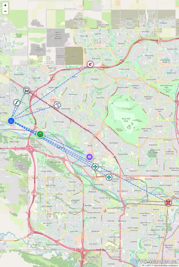 Daily accessibility map for 359 TUSCANY ESTATES RI NW, Calgary showing nearby schools, grocery stores, parks, LRT stations and nearby amenities