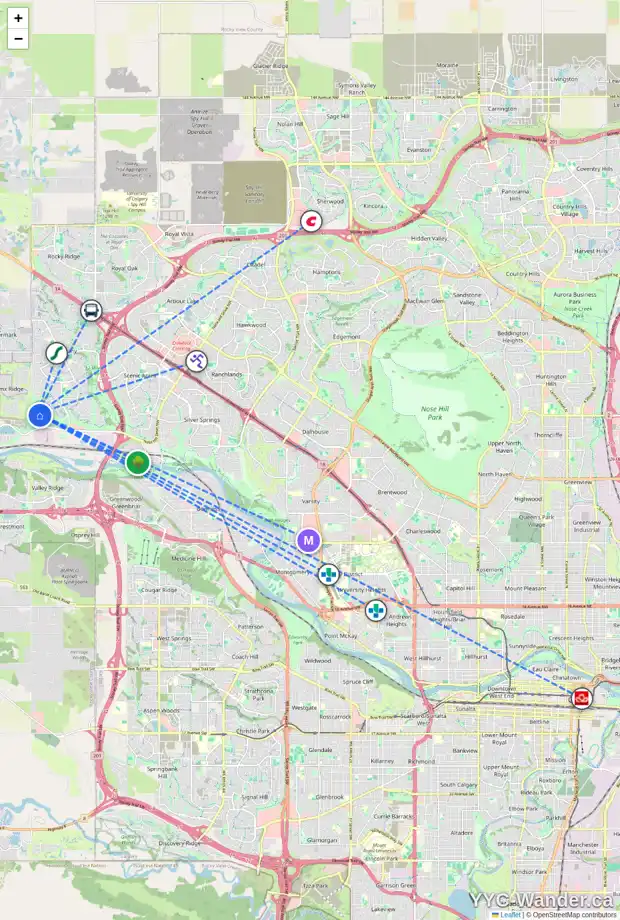 Daily accessibility map for 368 TUSCANY ESTATES RI NW, Calgary showing nearby schools, grocery stores, parks, LRT stations and nearby amenities