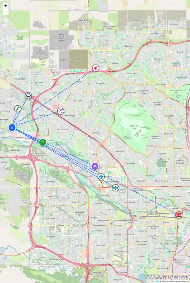 Daily accessibility map for 371 TUSCANY ESTATES RI NW, Calgary showing nearby schools, grocery stores, parks, LRT stations and nearby amenities