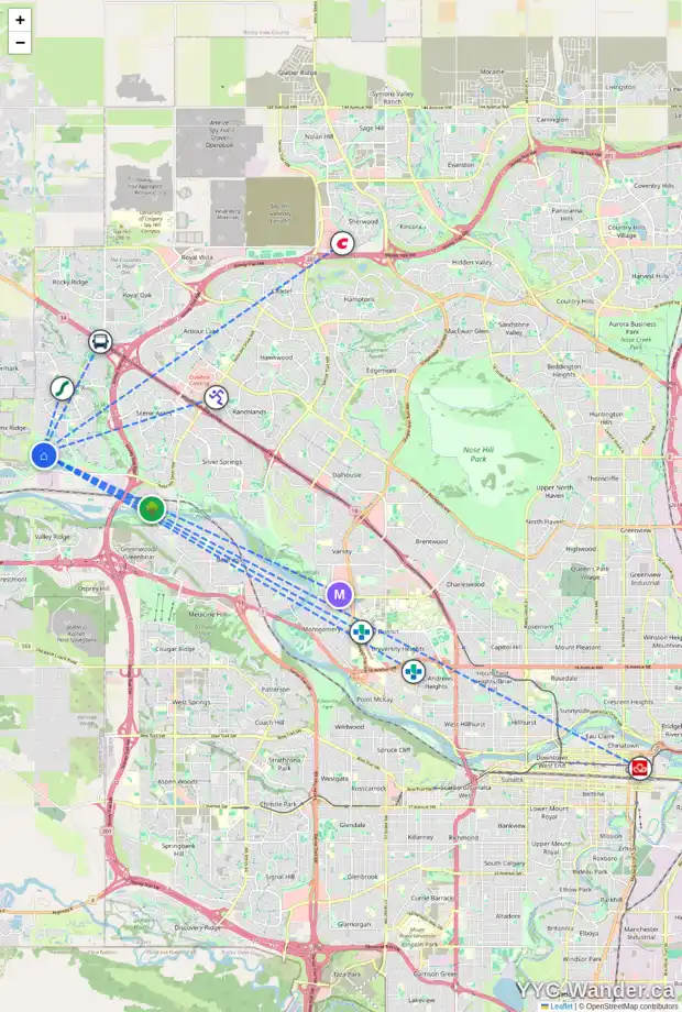 Daily accessibility map for 380 TUSCANY ESTATES RI NW, Calgary showing nearby schools, grocery stores, parks, LRT stations and nearby amenities