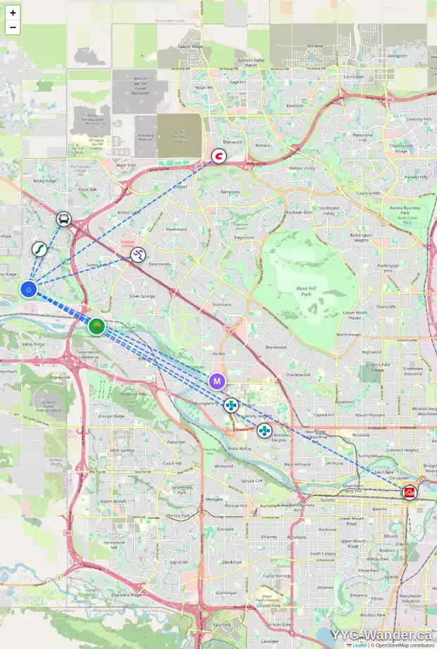 Daily accessibility map for 408 TUSCANY ESTATES RI NW, Calgary showing nearby schools, grocery stores, parks, LRT stations and nearby amenities