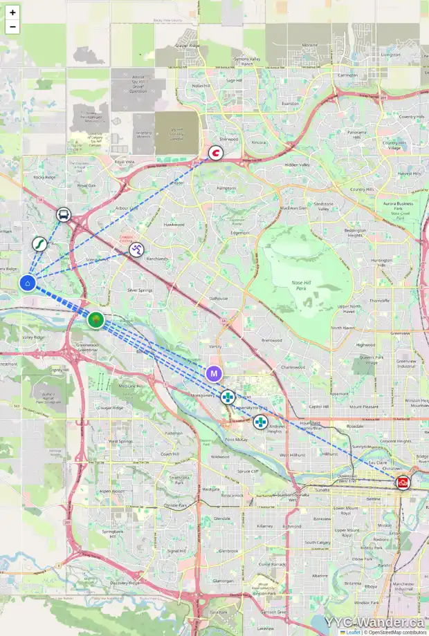 Daily accessibility map for 409 TUSCANY ESTATES RI NW, Calgary showing nearby schools, grocery stores, parks, LRT stations and nearby amenities