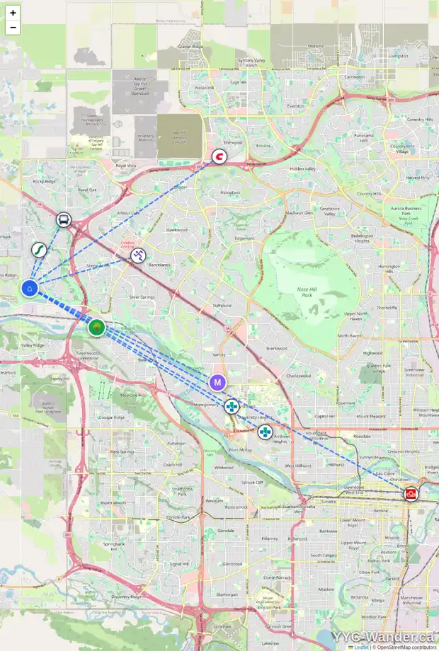 Daily accessibility map for 441 TUSCANY ESTATES RI NW, Calgary showing nearby schools, grocery stores, parks, LRT stations and nearby amenities