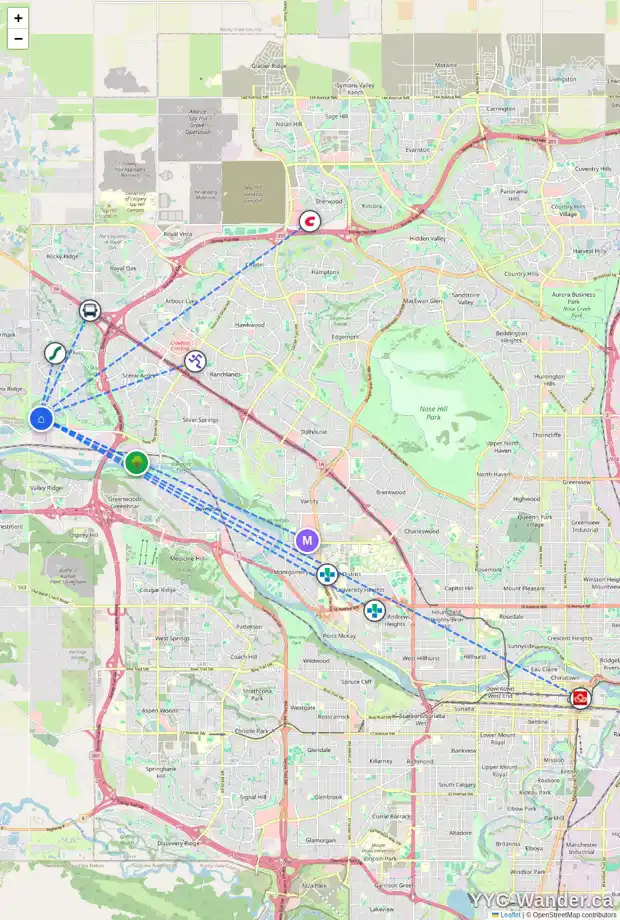 Daily accessibility map for 315 TUSCANY ESTATES RI NW, Calgary showing nearby schools, grocery stores, parks, LRT stations and nearby amenities