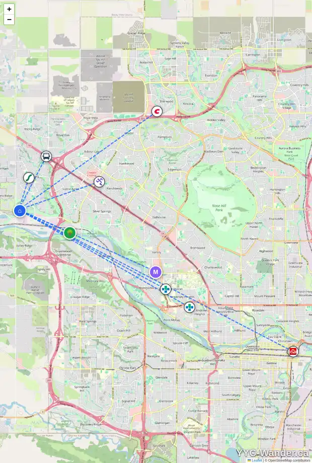 Daily accessibility map for 339 TUSCANY ESTATES RI NW, Calgary showing nearby schools, grocery stores, parks, LRT stations and nearby amenities