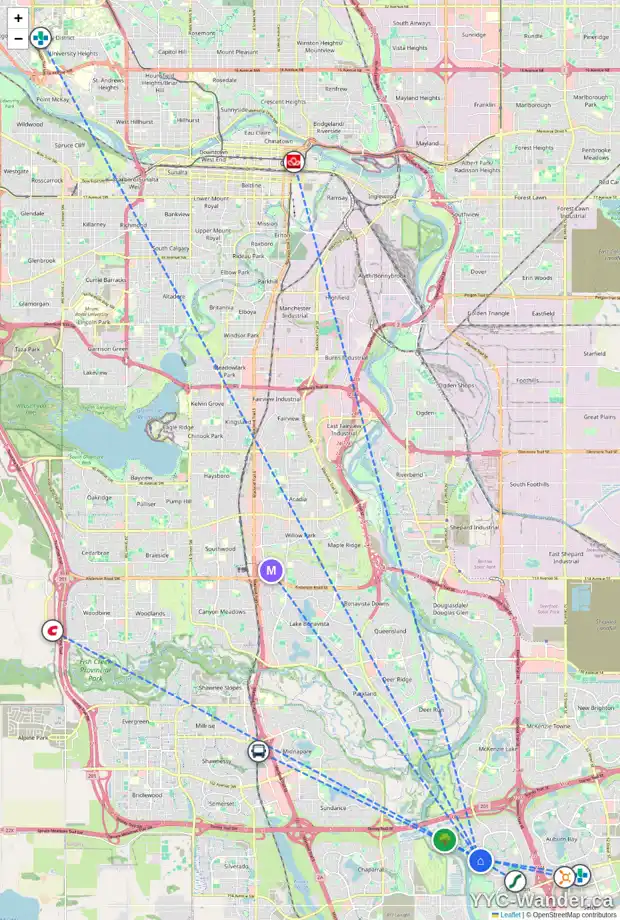 Daily accessibility map for 246 CRANLEIGH PL SE, Calgary showing nearby schools, grocery stores, parks, LRT stations and nearby amenities
