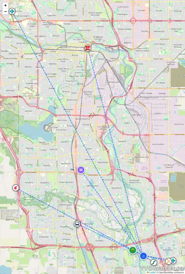 Daily accessibility map for 258 CRANLEIGH PL SE, Calgary showing nearby schools, grocery stores, parks, LRT stations and nearby amenities